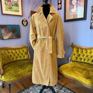 Vintage Y2K Gap Corduroy Belted 100% Cotton Trench Coat Size L